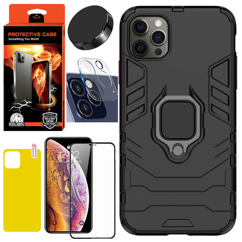 کاور کینگ کونگ مدل BATMAN مناسب برای گوشی موبایل اپل Iphone 12 Pro Max به همراه محافظ صفحه نمایش و محافظ لنز دوربین و برچسب محافظ پشت و پایه نگهدارنده گوشی